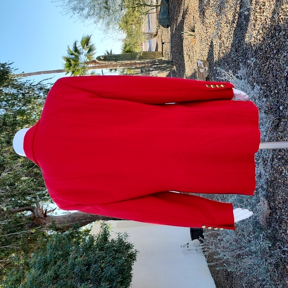 VINTAGE ESCADA Double Breasted Red Wool Blazer 42 10 Jacket Gold Buttons 1980s - Picture 5 of 16